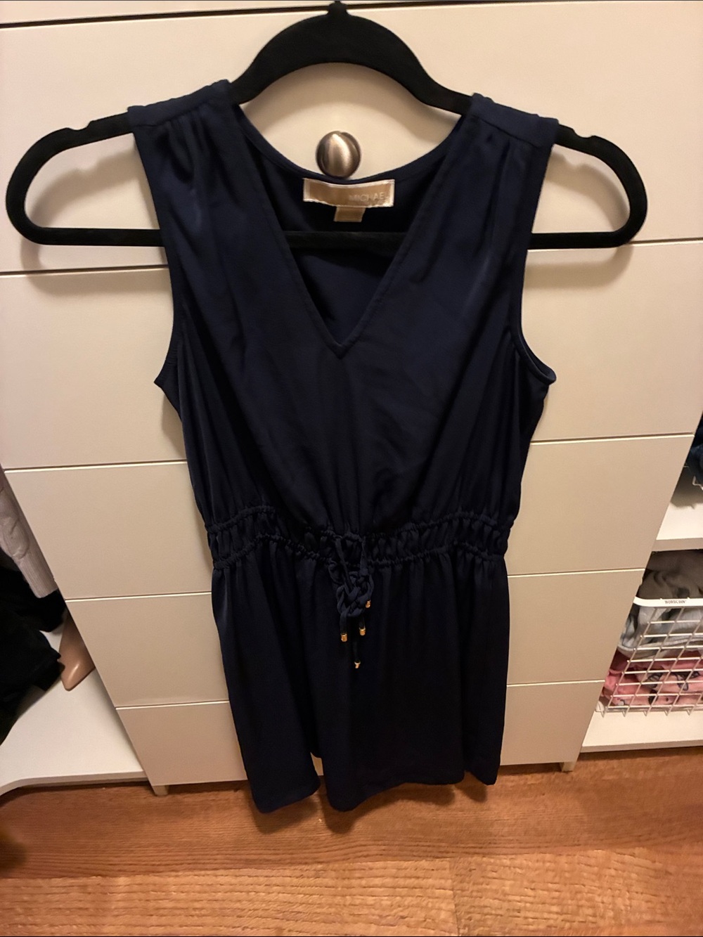 MICHAEL Michael Kors Navy Sleeveless V-Neck Drawstring Midi Dress
